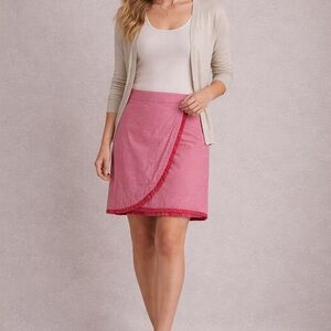 J. Crew Oxford Ruffle Trim Faux Wrap Pencil Midi Skirt 8 100% Cotton